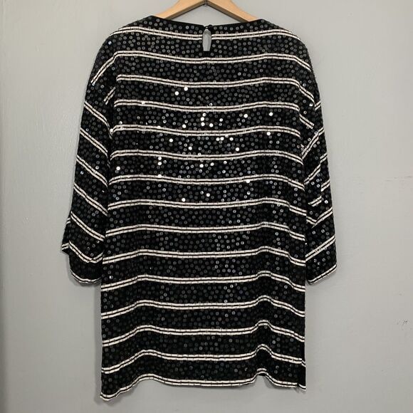 All Over Sequin Top Size 6 Silk Black White Striped Whimsigoth Going Out Party - Picture 6 of 7